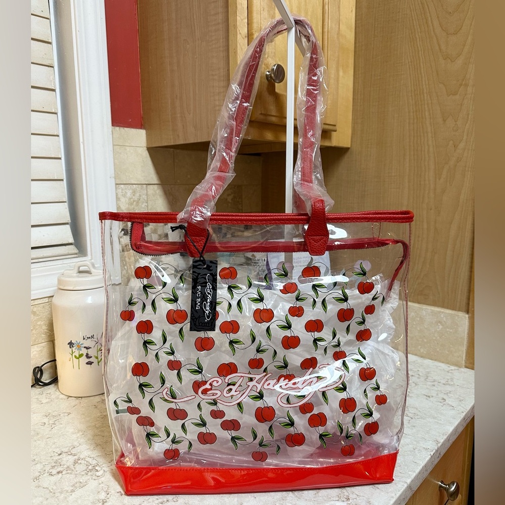 SUNDAY SALE $25 TODAY ONLY! Hardy Cherry Print Clear PVC Tote Bag, NEW WITH TAG